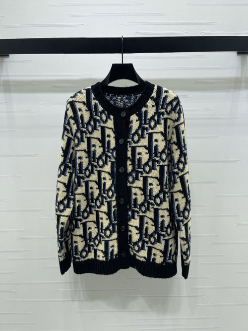 Dior Color-blocked Jacquard Knit Long Sleeve Cardigan - Newly Arrived
