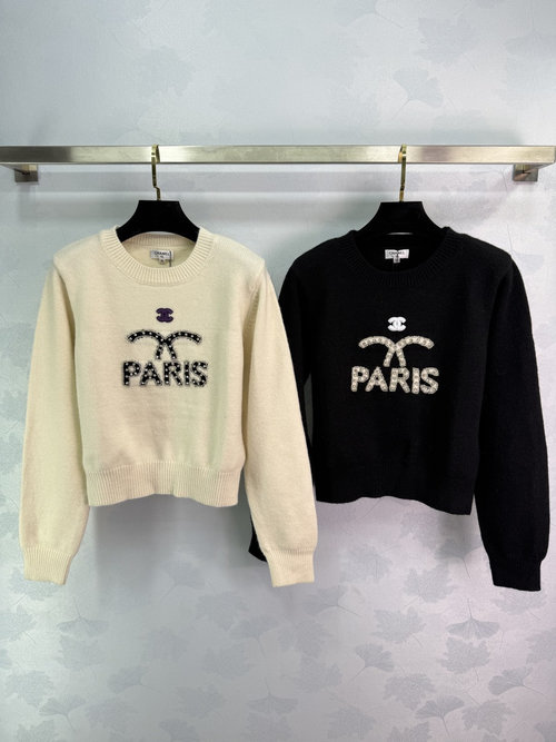 Chanel Elegant Knit Sweater with Sparkling Double C Logo Ornament