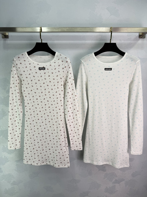 Miu Miu Cotton Ruffled Collar Polka Dot Dress for Versatile Use