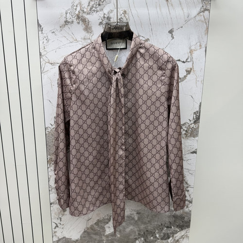 Gucci Khaki Damask-Inspired Shirt with Innovative and Soft Fabric