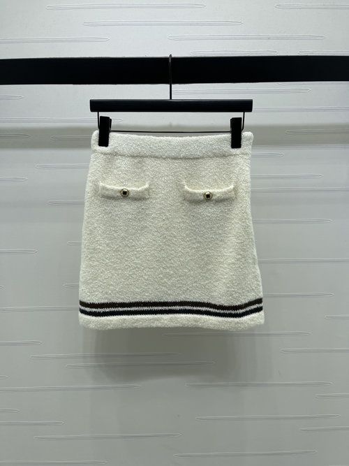 Chanel Knit Skirt with Double Pockets and Brown Stripes, Classic Collection