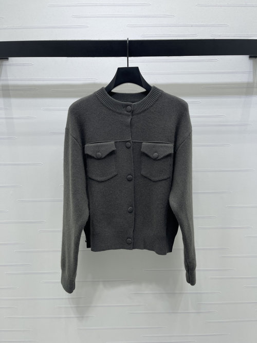 Fendi Double-Pocket Round-Neck Knitted Cardigan, High-Quality Wool Blend