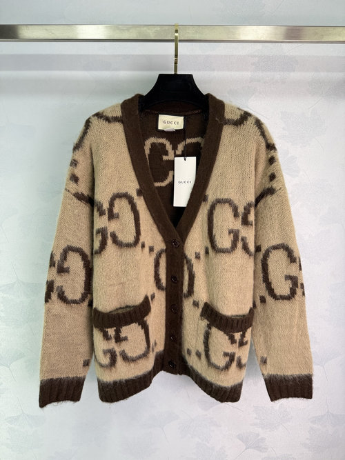 Gucci Double-Faced Mohair Cardigan with V-Neck and Vintage Flower Pattern