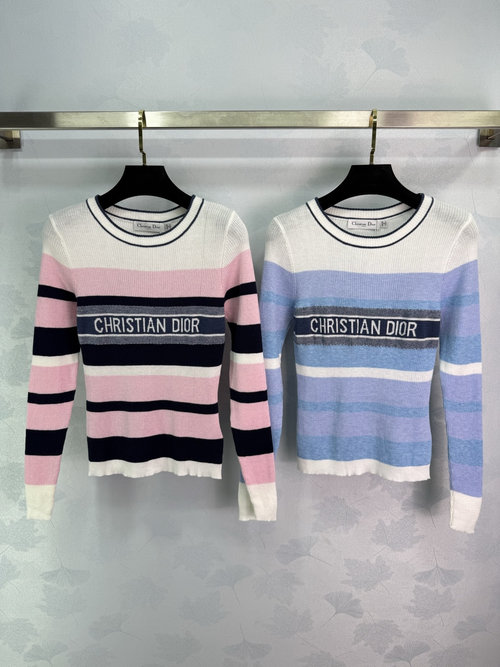 Dior Round Neck Striped Knit Long Sleeve with Letter Logo