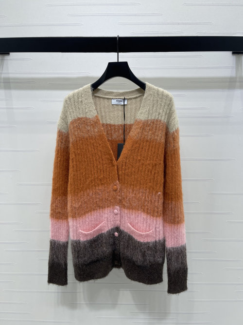 Fendi New Gradient Stripe Knit Cardigan with Logo for a Sophisticated Appearance
