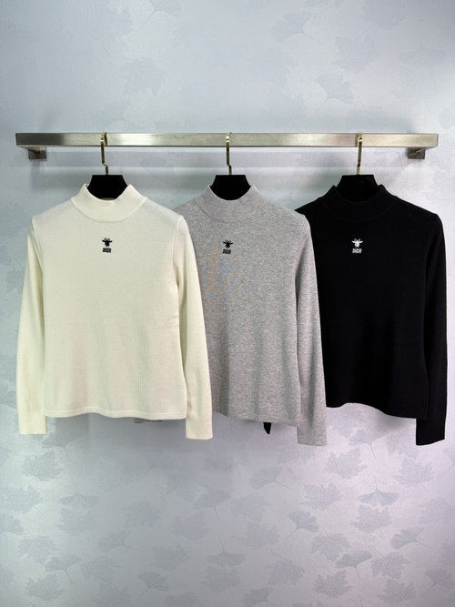 Dior Delicate Bee - Embroidered Base Layer, Wool Fabric with High - Neck Design