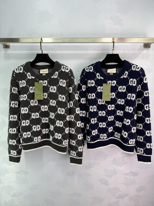 Gucci Distinctive Double G Knitted Long - Sleeve Shirt with Geometric Patterns