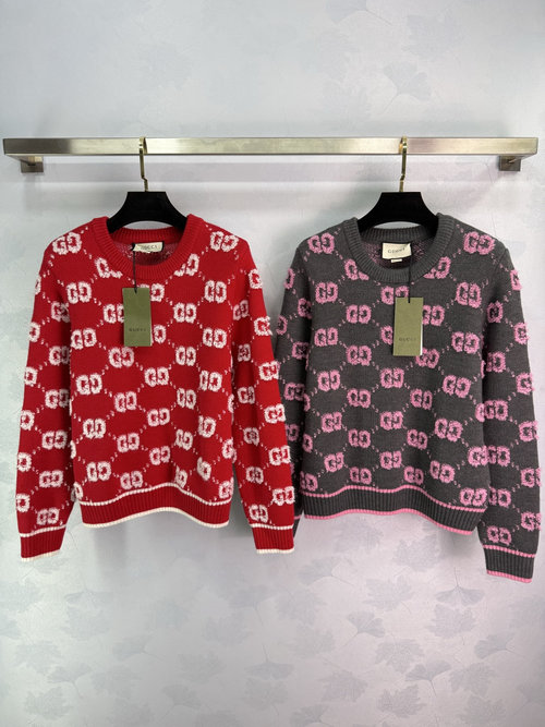 Gucci Distinctive Double G Knitted Long - Sleeve Shirt with Geometric Patterns