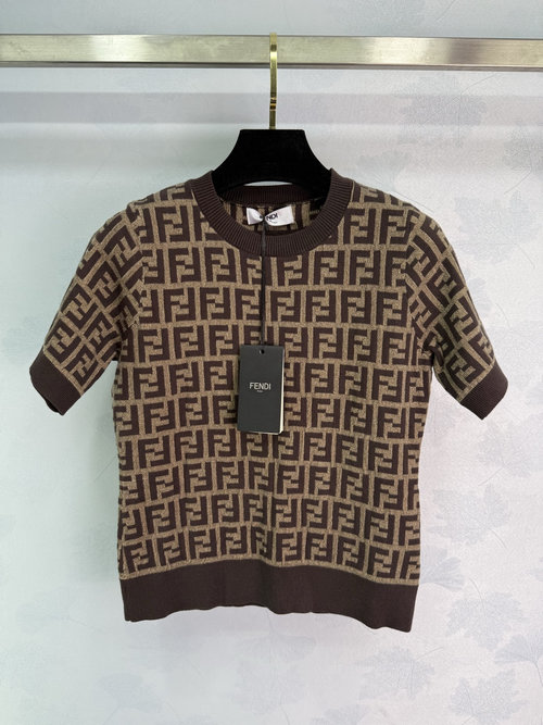 Fendi Classic Double F Logo Knit Short - Sleeve Top, Slimming and Stylish