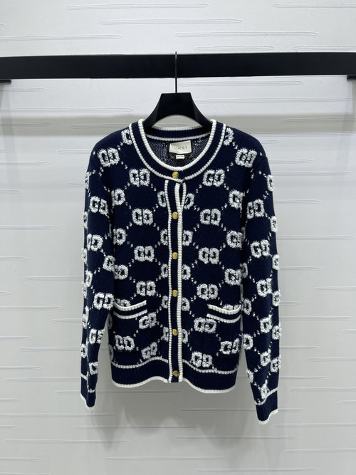 Gucci Premium Knitted Open Cardigan with GG Hooked Flower Design