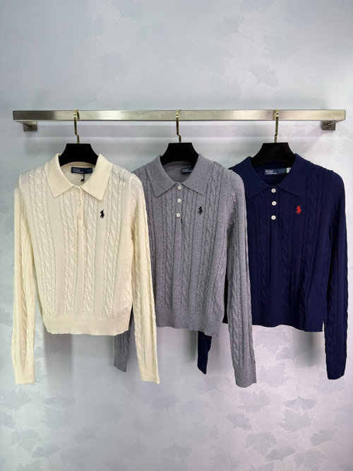 Polo Ralph Lauren Classic Twist Knit Top with Small Horse Embroidery