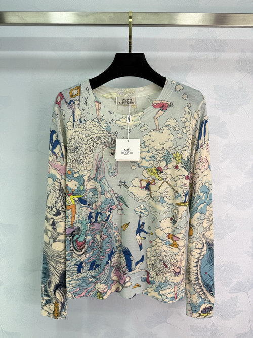 Hermes Dreamy Cloud Pattern Knit Sweater for Layering