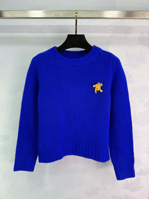 Celine Triumphal Arch Brooch Round Neck Wool Knit Sweater