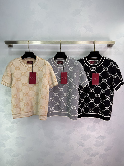 Gucci Double G Monogram Wool Knit Short Sleeve, Elegant and Versatile