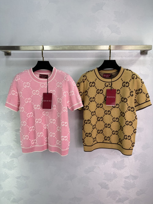 Gucci Double G Monogram Wool Knit Short Sleeve, Elegant and Versatile