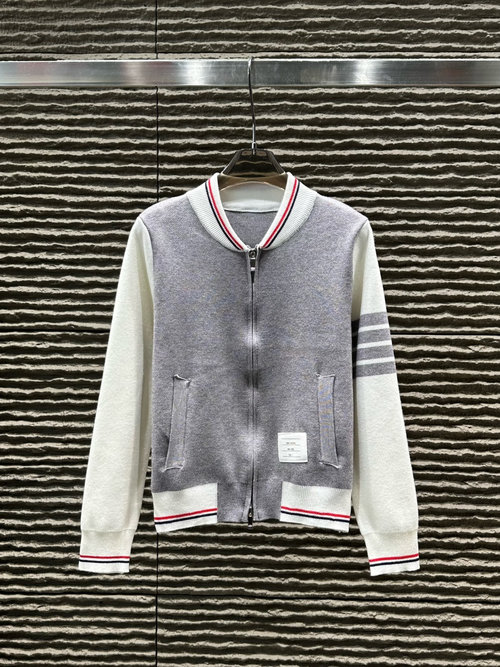 Thom Browne Newly Arrived College-style Color-block Knit Zip-up Cardigan