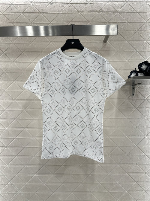 Fendi Customized Cotton Round-Neck Print T-Shirt with Rhombus Pattern