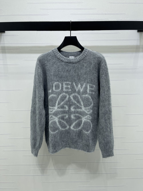 Loewe Stylish Mohair Wool Round Neck Knit Pullover with Jacquard Logo