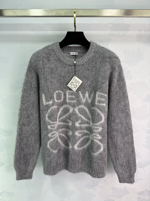 Loewe Textured Crew Neck Sweater with Abstract Floral Design, Timeless and Chic