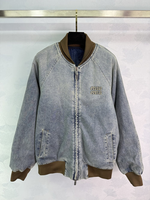 Miu Miu Customized Contrast-color Denim Jacket with Letter Logo