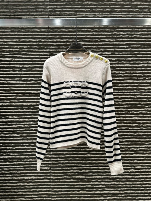 Celine Solid Steel Seal Embroidery Knit Base Layer