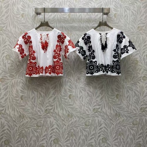 Dior Ramie Embroidered Top with Colorful Patterns