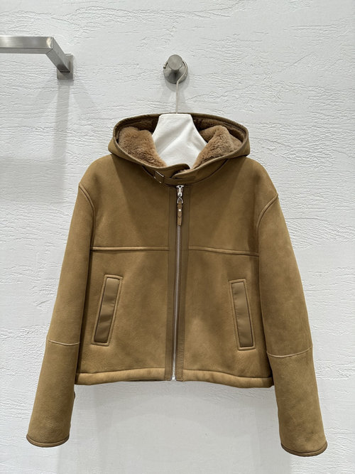 Hermes Exclusive Imported Suede Fur Hooded Jacket in Classic H Shape