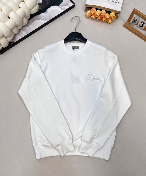 Dior Embroidered Ribbon Round Neck Fleece Pullover, Elegant Design