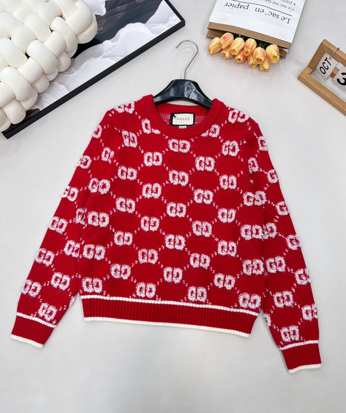 Gucci Red Jacquard Vintage Sweater with Double G Pattern