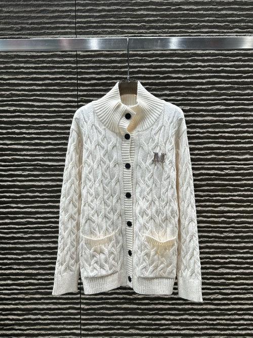 Max Mara Max Letter Brooch High-neck Knit Cardigan