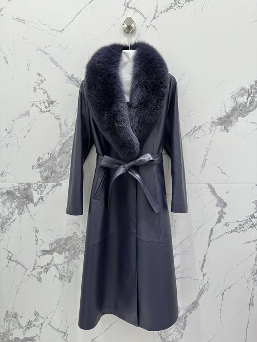Fendi Exclusive Premium Fur-Collar Leather Trench Coat with Removable Lining
