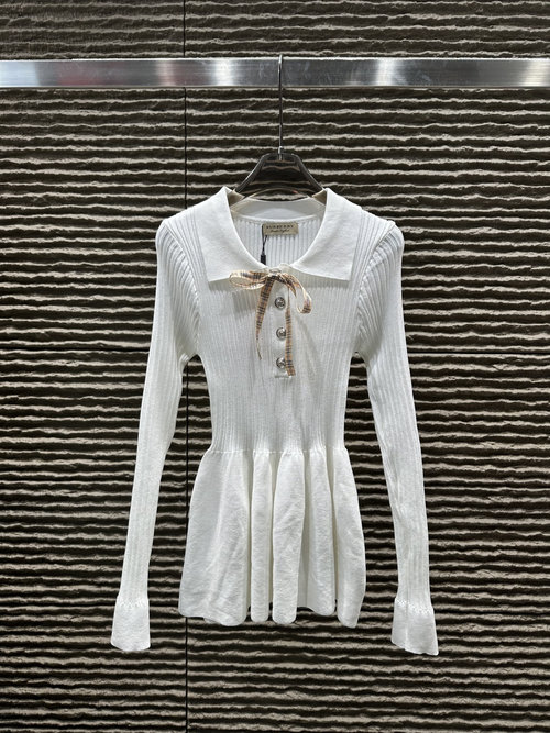 Burberry Collared Knitted Dress with Brooch