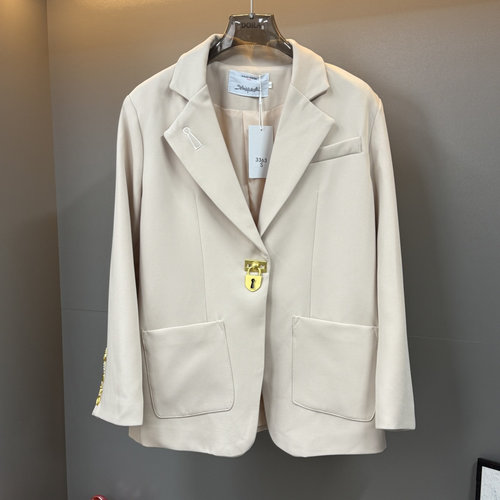 Schiaparelli Gold Button Decorated Slim Fit Long Sleeve Blazer with Eye Brooch