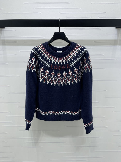 Loewe Fair Isle Knit Pullover with Brand Logo and Geometric Pattern