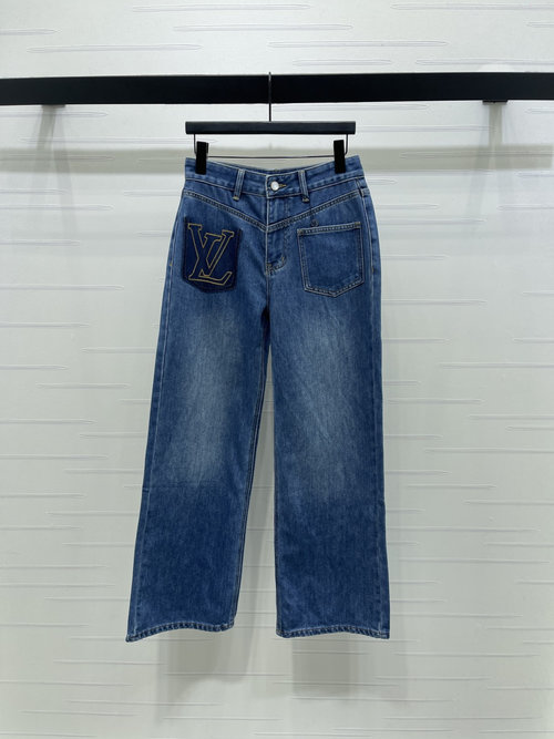 Louis Vuitton Embroidered Letter Straight-Leg Jeans, Modern and Stylish