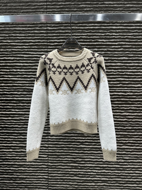 Celine Jacquard Patchwork Pullover Sweater