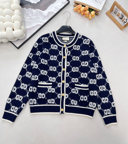Gucci Soft Wool Jacquard Cardigan with Classic Double G Pattern