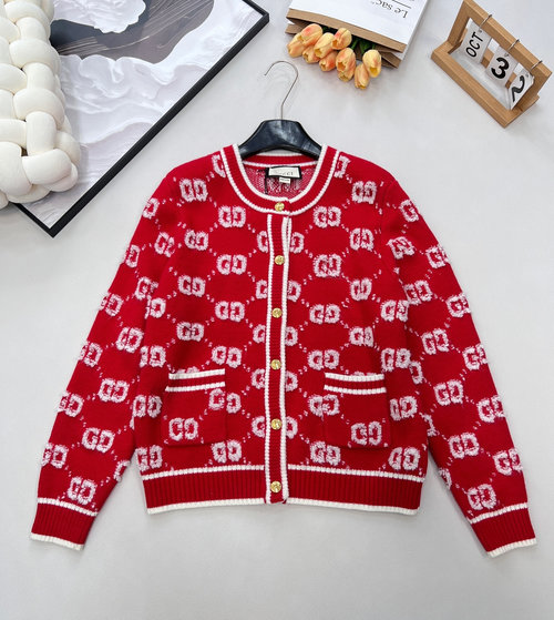 Gucci Soft Wool Jacquard Cardigan with Classic Double G Pattern