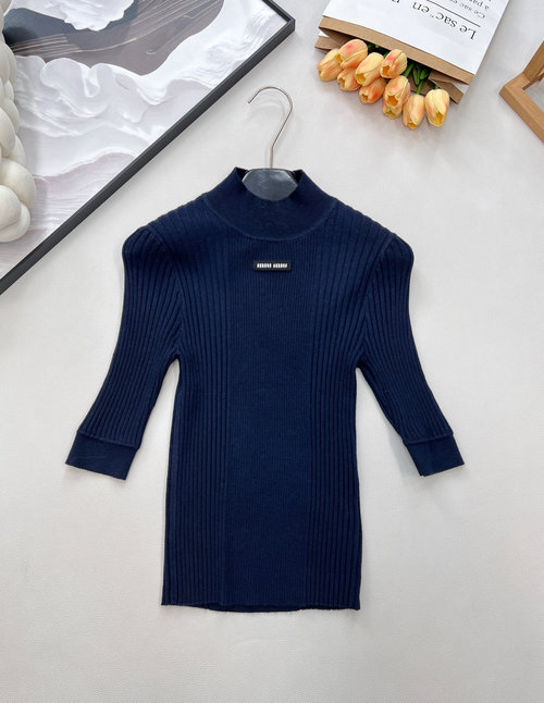 Miu Miu Letter Logo Knit Short Sleeve, Elegant & Comfortable