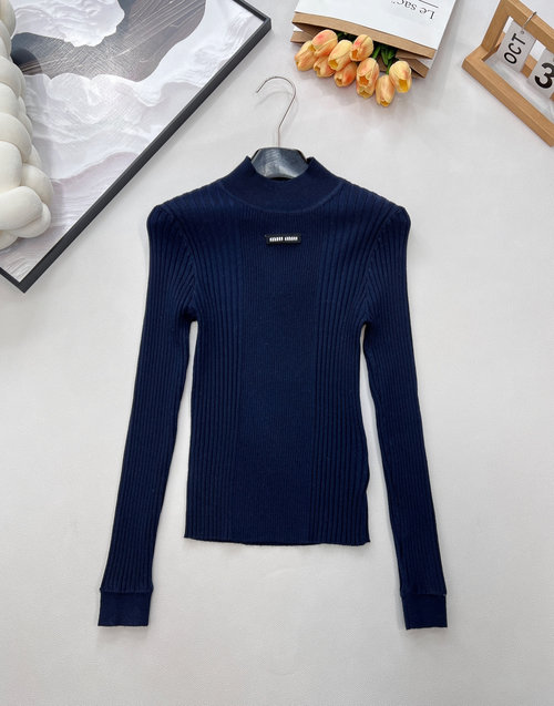 Miu Miu Embroidered Logo Collared Knit Top, Soft & Versatile