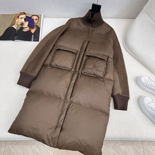 Brunello Cucinelli Fashionable Wool-Spliced Os Cut Long Down Jacket