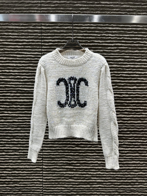 Celine Sequined Blended Pullover Sweater with Real Photos