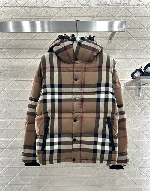 Burberry Detachable Checked Down Jacket, Windproof and Versatile