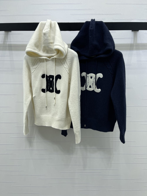 Celine Hooded Sweater with White Arch Logo for a Sophisticated Look