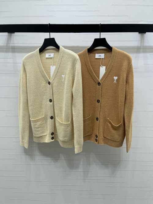 Ami Premium Heart Knit Cardigan with Hooked A on Chest
