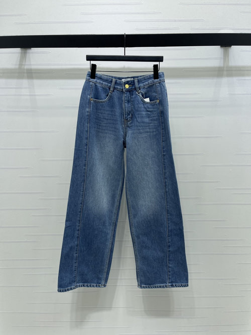 Chanel High - end Vintage Blue Wide - leg Jeans with Embroidered Pocket