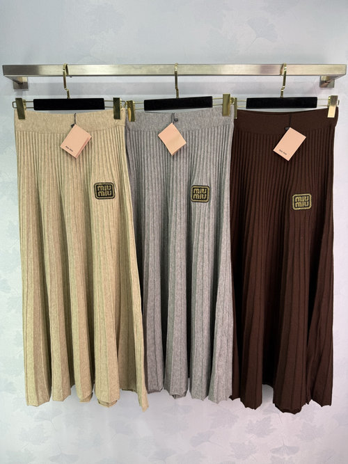 Miu Miu Elastic Knit Skirt with Brand Embroidered Logo
