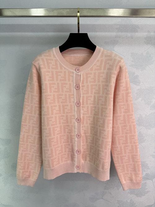 Fendi FF Monogram Knit Cardigan in Soft Pink with Buttons