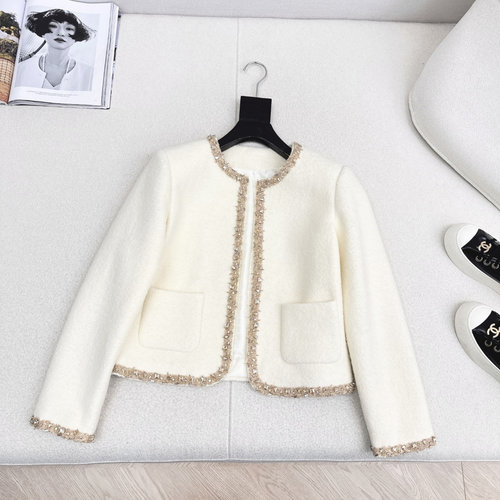 Celine Handmade Frosted Nail Bead Cropped Knit Jacket