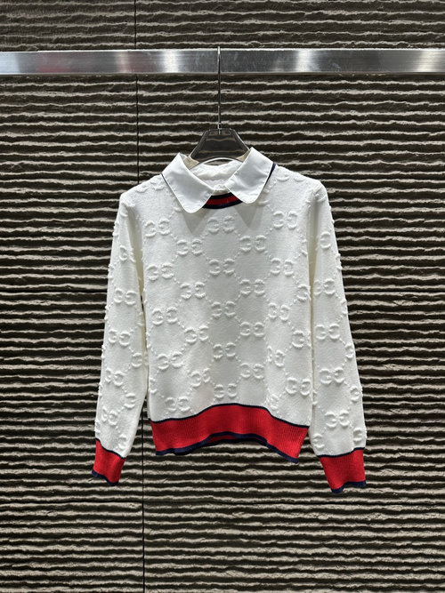 Gucci Newly Unveiled Fake Two-Piece Jacquard Letter Long-Sleeved Shirt